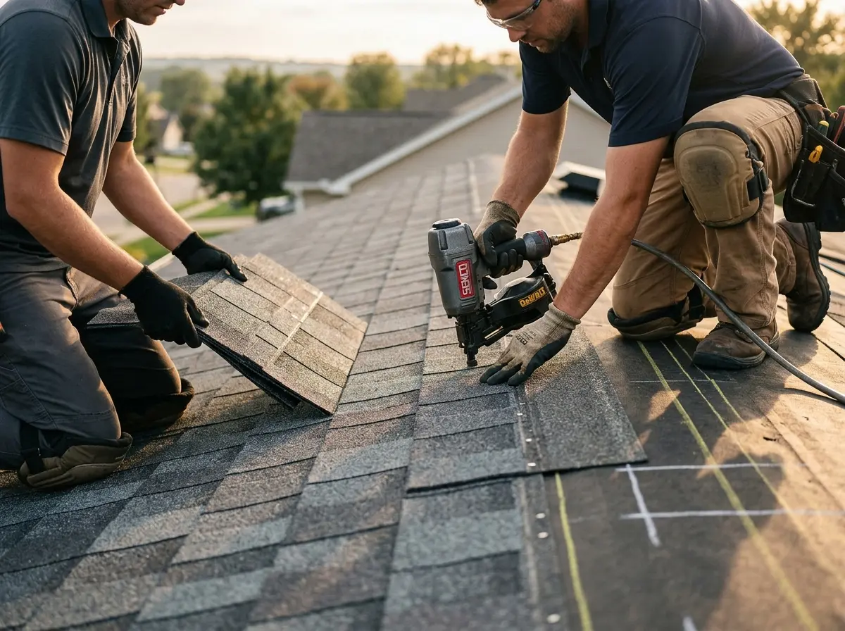 Professional roofer working on a residential roof in Sault Ste. Marie
